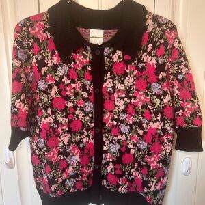 Maeve Black and Pink Floral Collared Sweater size Medium